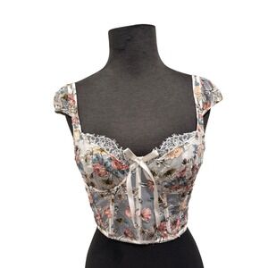 Victorias Secret Dream Angels Floral Embroidered Corset Top White 34C Bustier